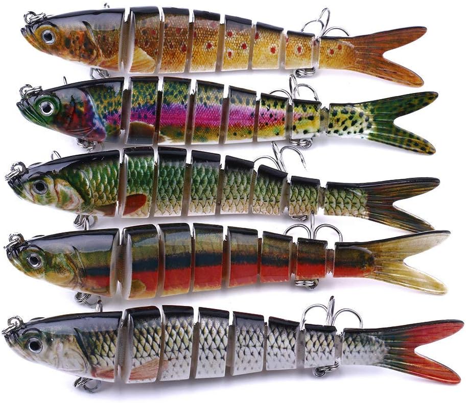 CENPEK 5Pcs Fishing Lures,Multi Jointed Pike Lure,Freshwater Saltwater Sea Fishing Lures Slow Sinking with 8 Segments Simulation Design
