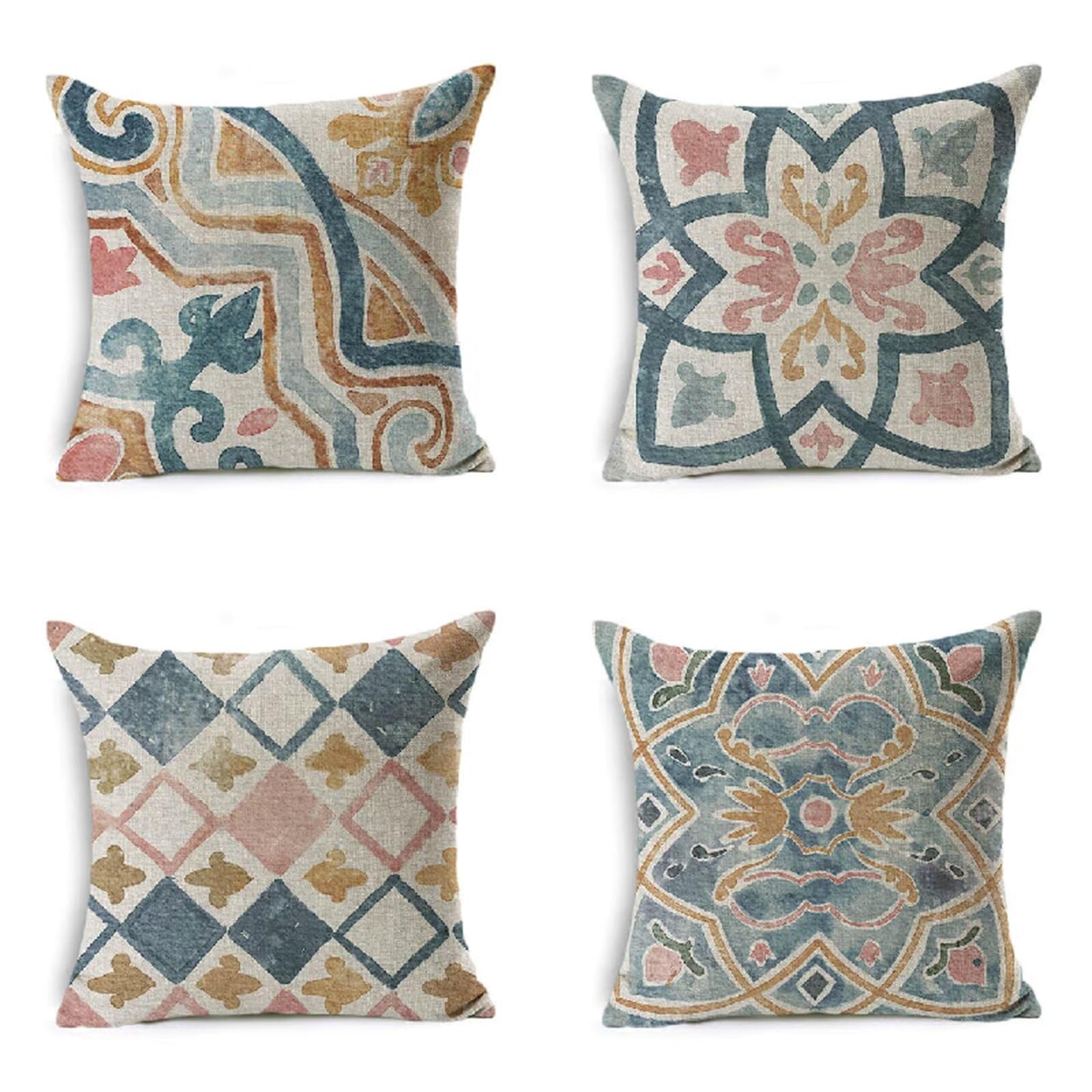 Juego de 4 Verde gris Moderno Fundas de Cojines,vintage Cojines Decoracion Impermeable 55x55cm,Otoño Fundas Cojín suave Decorativas,Sofá Sala de Estar Exterior Jardín Cojin,Cremallera Oculta HY-1673