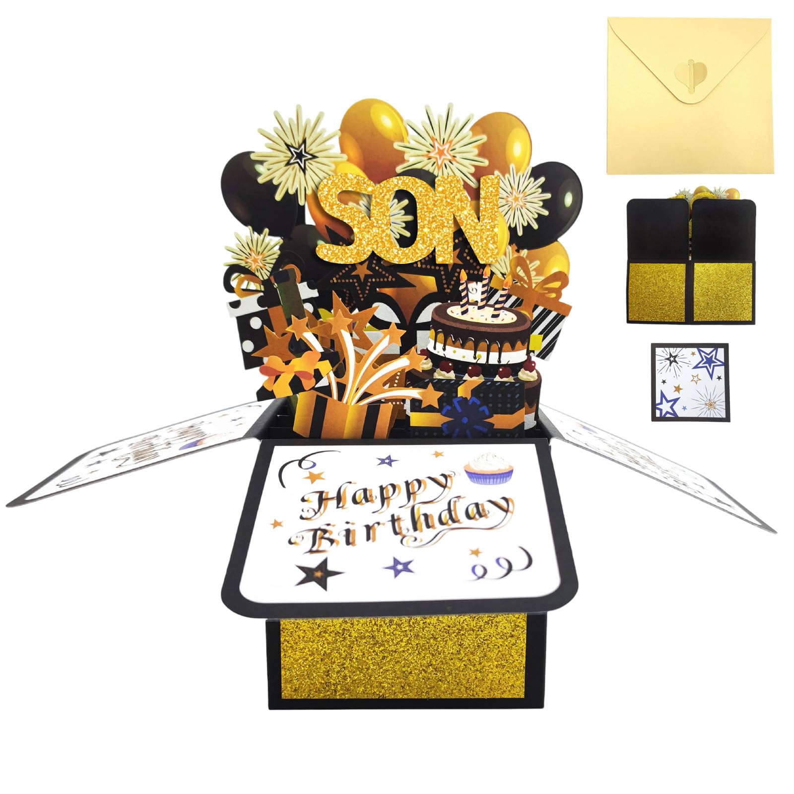 Happy Birthday Cards For Son – 3D Pop Up Son Birthday Card With Envelope and Blank Card – Personalised Son Birthday Gift Idea From Mum Dad Brother