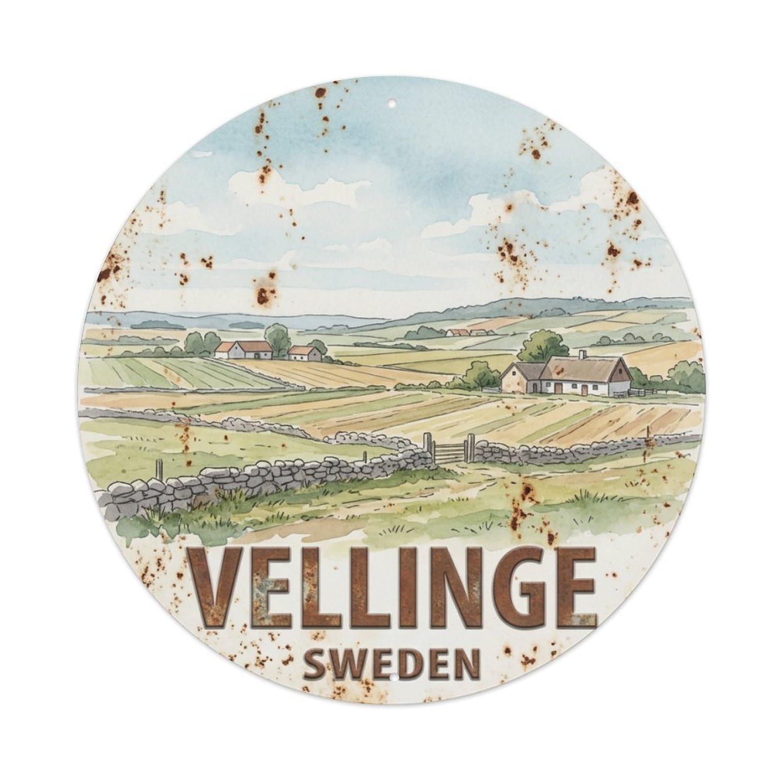 Vintage Travel Vellinge Sweden Countryside Metal Tin Sign