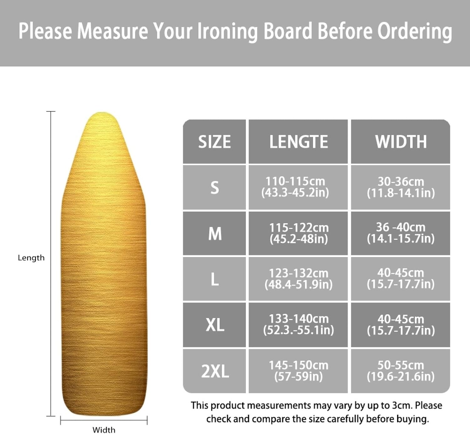 Iron Board Cover with Padding Standard Size Gold Gradient Padded Ironing Board Covers 15x54 Heat Reflective Extra Thick Wide Non Stick Scorch and Stain Resistant Heatproof