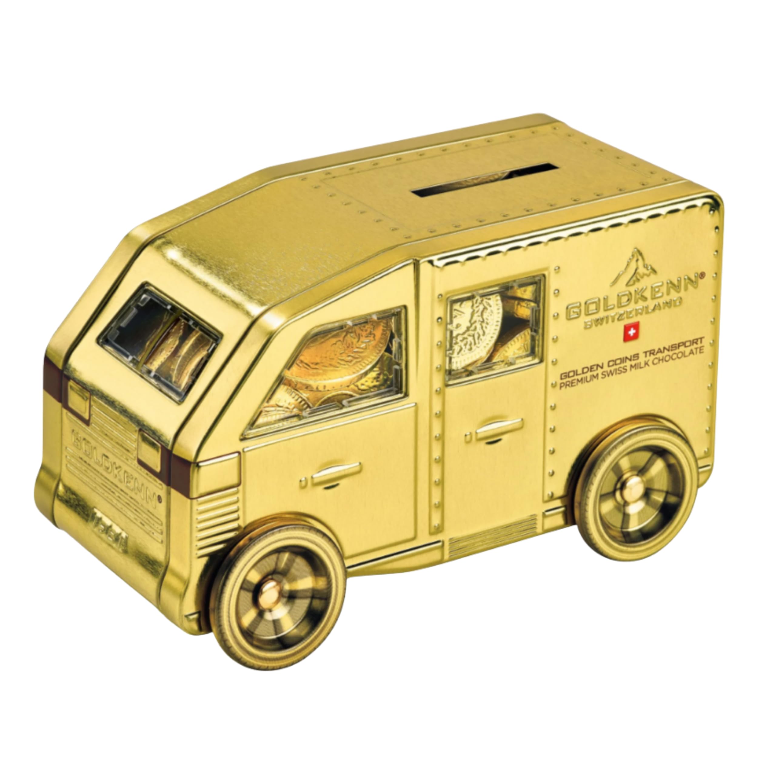 Armored Truck Coin Swiss Bank Filled with Chocolate Coins 6.35 Oz.