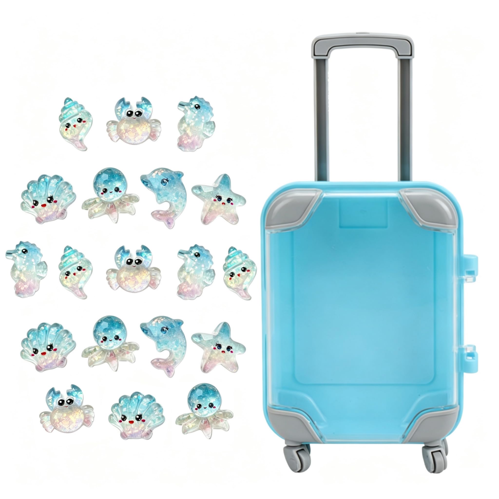 Cosiesnest 50Pcs Mini Sea Animal Figures with 1 Pc Suitcase Boxes, Tiny Ocean Resin Animals for Aquarium Decor, Fairy Garden, DIY Miniature Landscape and Fish Tank Ornaments (Ocean-Blue)