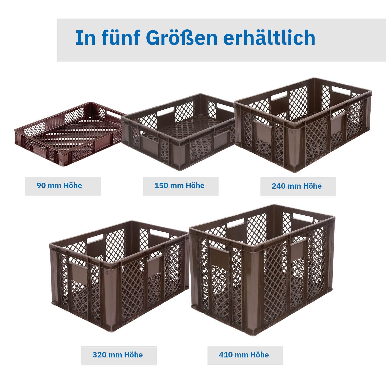 DIE BOX FABRIK Eurobox 60x40 cm in verschiedenen Höhen & Farben | Bäckerkiste, Gemüsekiste & Obstkiste stapelbar | Offene Brötchenkiste | Transportbehälter, Lagerbox (Grau, 60x40x24 cm)