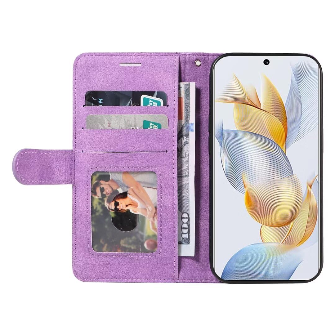 Lvnarery Honor 200 Lite 5G Case Protective Geometric Wallet Phone Case PU Leather Cover with Magnetic Closure Kickstand Bookstyle Folding Stand Silicone Bumper Card Holder Pouch Purple - Image 3