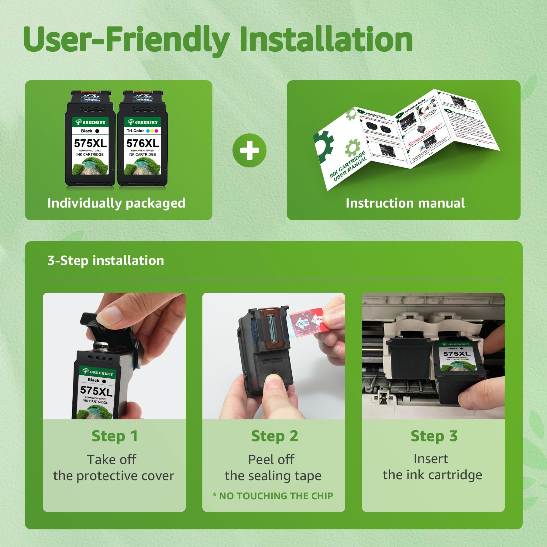 GREENSKY 575 576 PG-575XL CL-576XL Replacement for 575 576 Ink Cartridges for for PIXMA TS3550i TS3551i TR4750i TR4751i