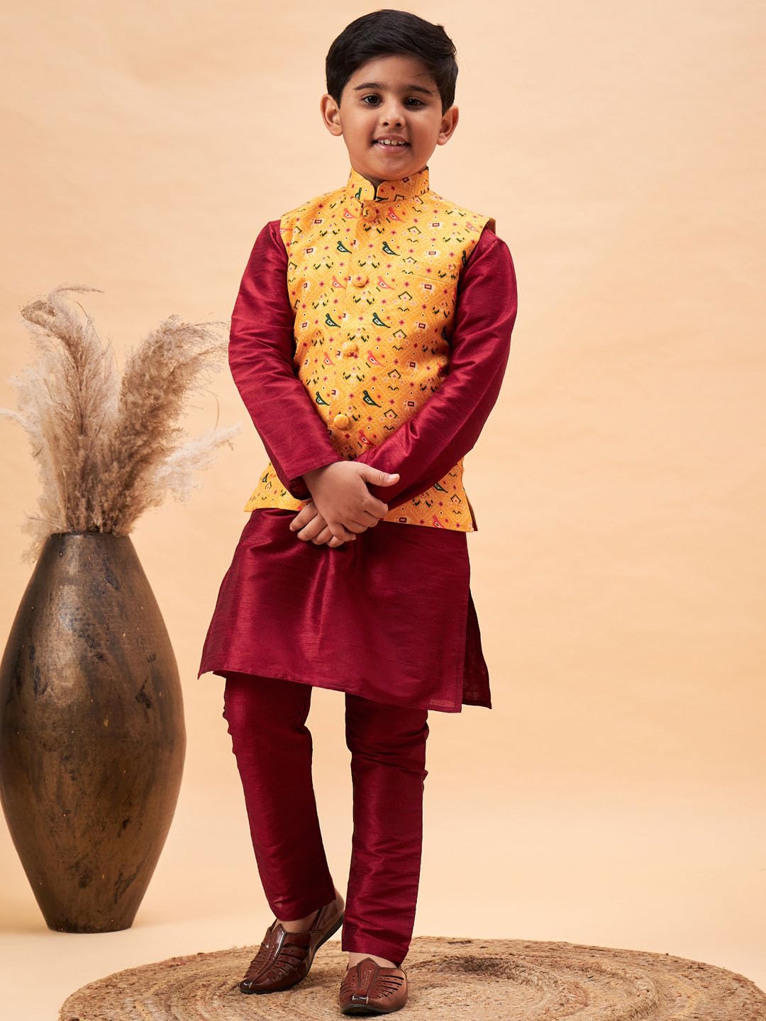 JBN Creation Boys' Yellow Nehru Jacket 4