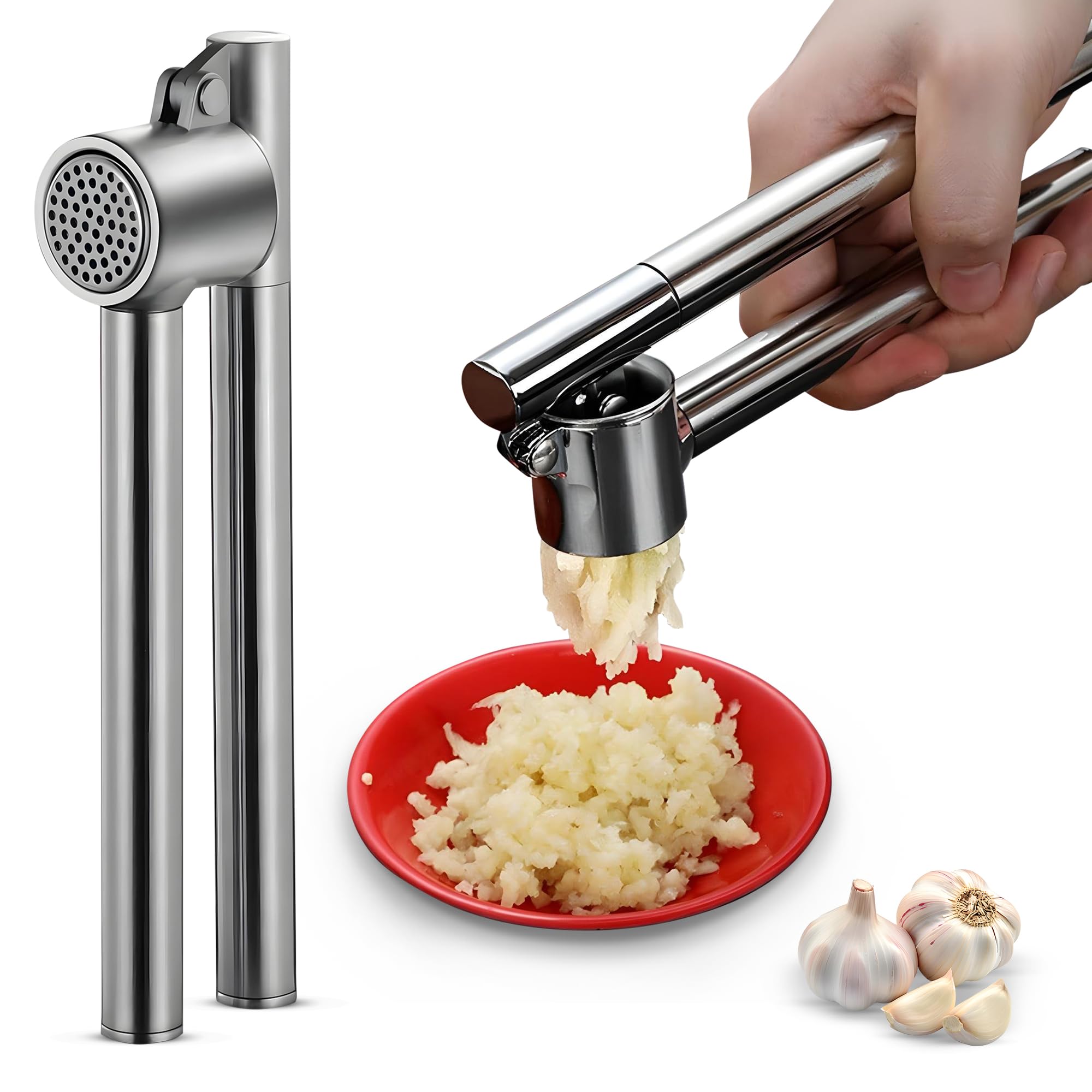 EVOKK Stainless Steel Garlic Press – No Peeling Premium Garlic Presser, Easy Clean Detachable Design, Dishwasher Safe Garlic Crusher for Fine Minced Garlic (Circular)