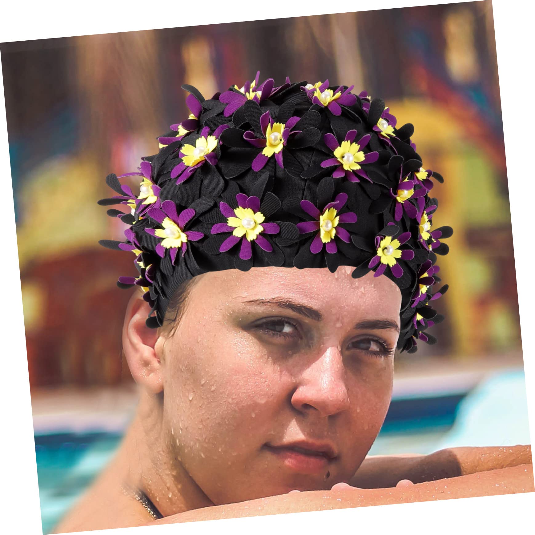 TOYANDONA Aumentar El Sombrero De Natación De Flores Gorro De Baño De Tela para Mujer y Adulto Gorra De Mujer Gorro De Baño Chicas Nadar Largo Tapa Gorra De Baño Poliéster