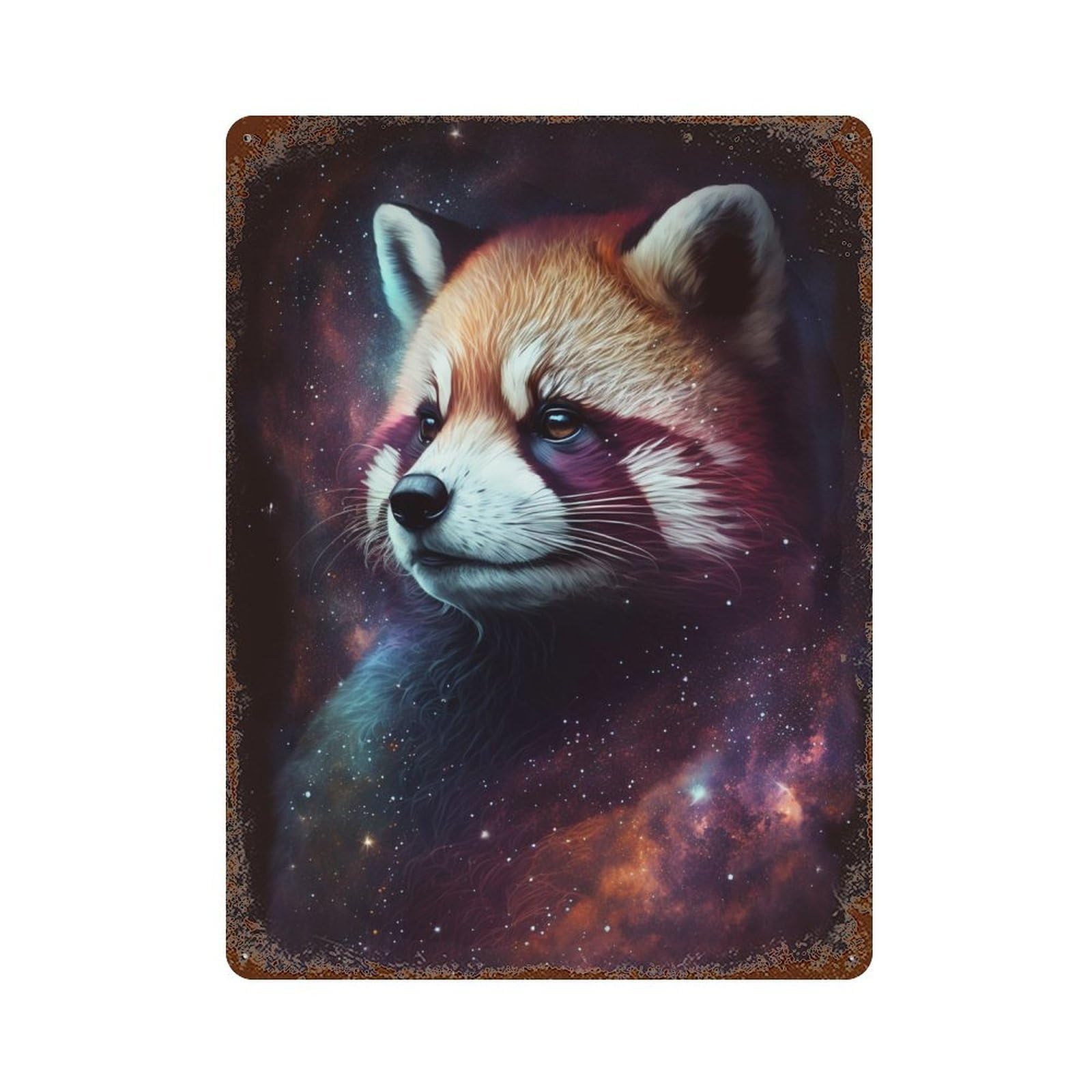 Cosmic Red Panda Art Print 15.7"x11.8" Vintage Rust Metal Sign, Classic Wall Plaque for Pub, Kitchen And Man Cave Decor