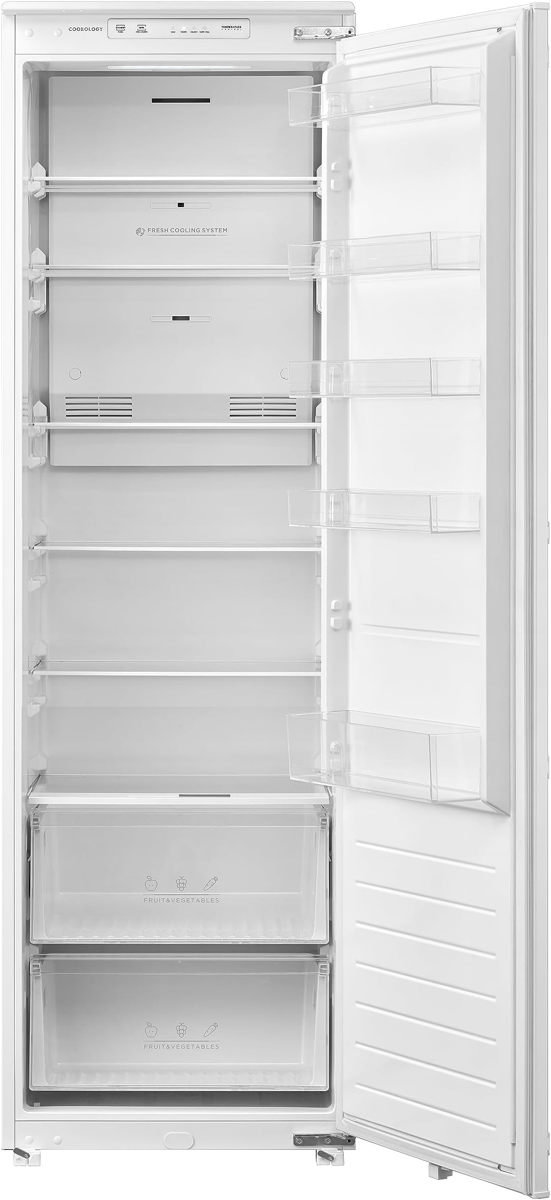 Cookology CITDLFR177 Large Built-In Integrated Larder Fridge in White - 304 Litre - 6 Adjustable Shelves, 2 Vegtable Draws - Reversible Door - Temperature Control - External LED Control Panel