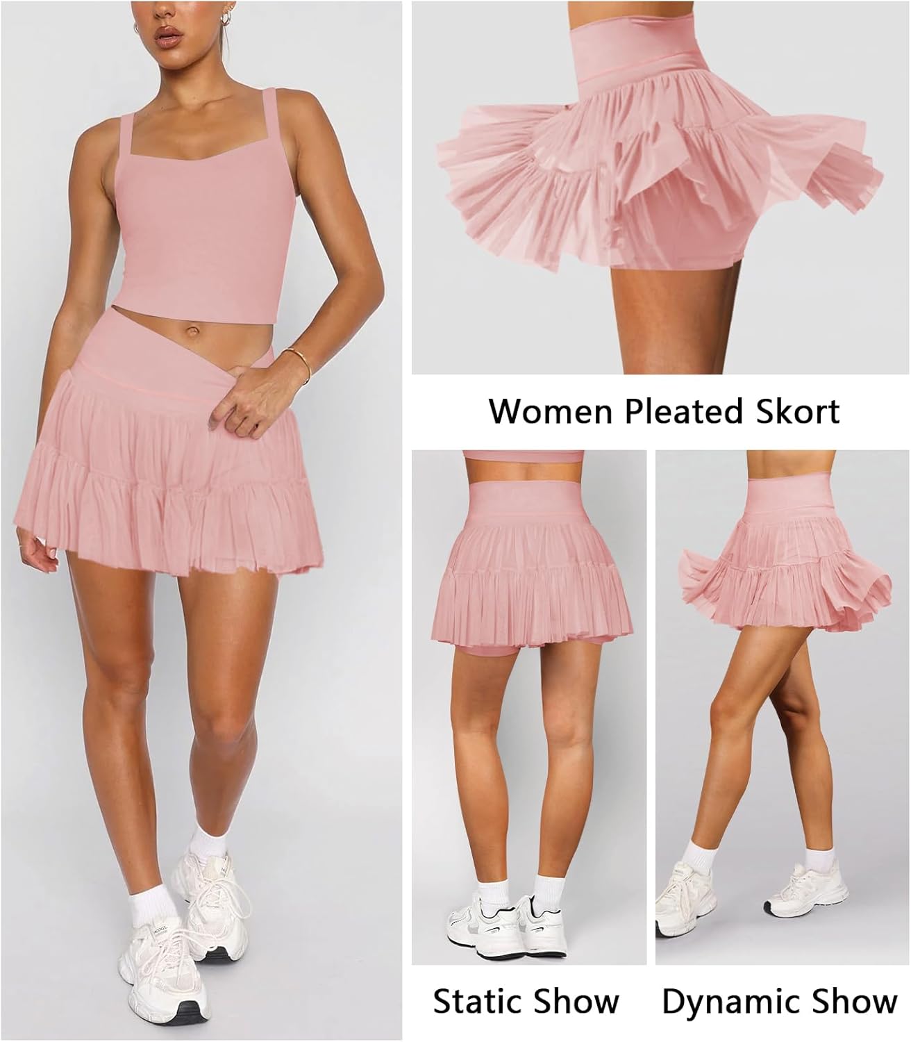 Women's Mini Skirt Skort Flowy Pleated High Waisted Ruffle Tennis Skirts for Women Athletic Skater Golf with Shorts Pockets - Image 3