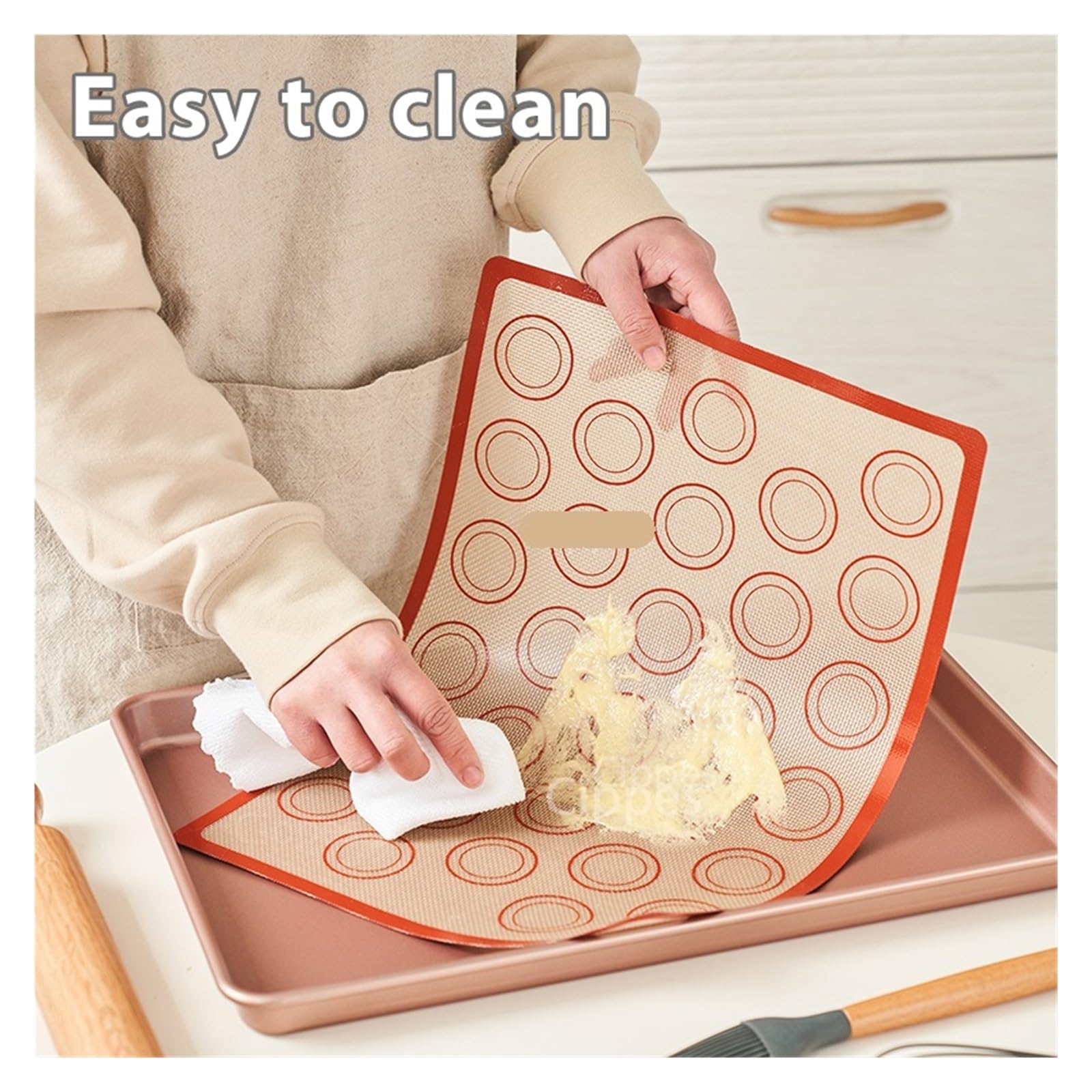 Silikon Backmatte Macarons 1/2/4 Stück Silikon-Backmatten, dicke, antihaftbeschichtet, wiederverwendbar, for Backofen, Kekse, Macarons, Gebäck(4pcs mats set)
