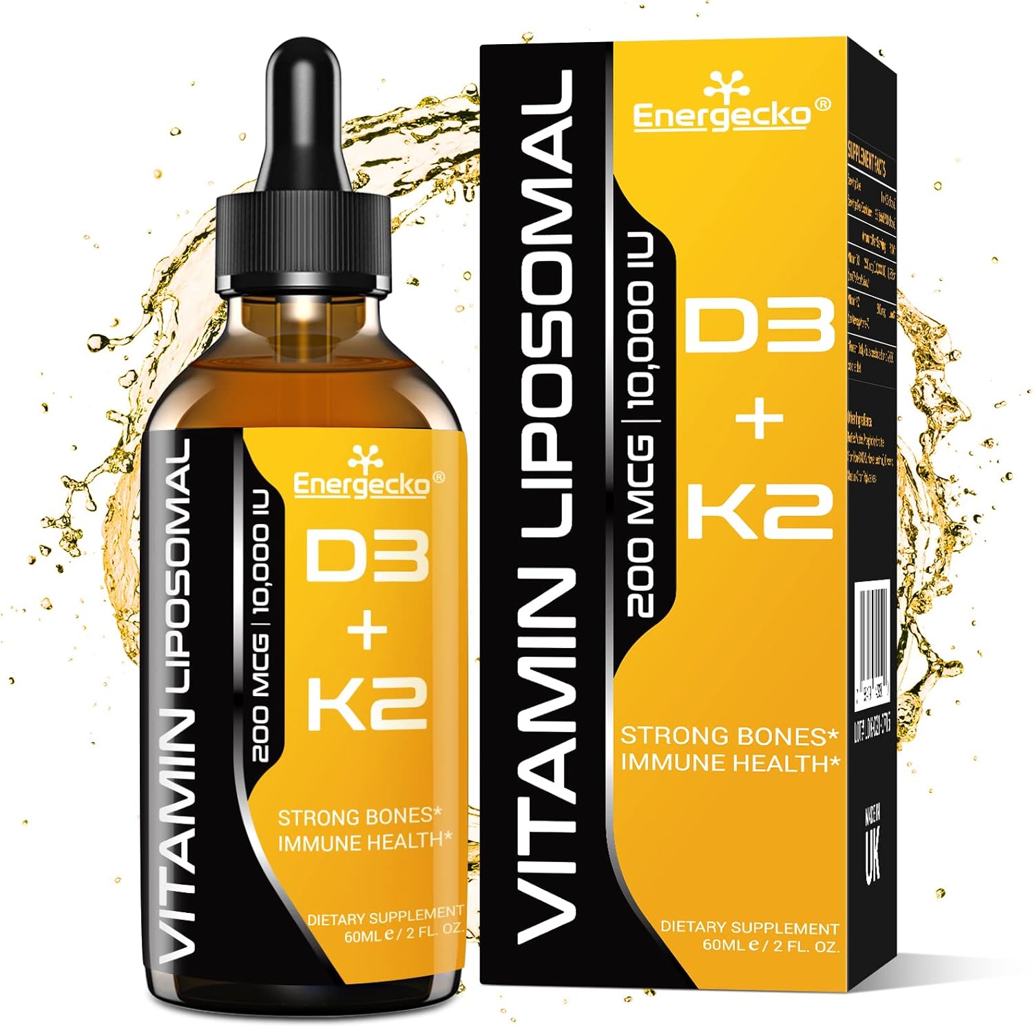 Liposomal Vitamin D3 K2 Drops, 10000 IU Vitamin D3 with 200