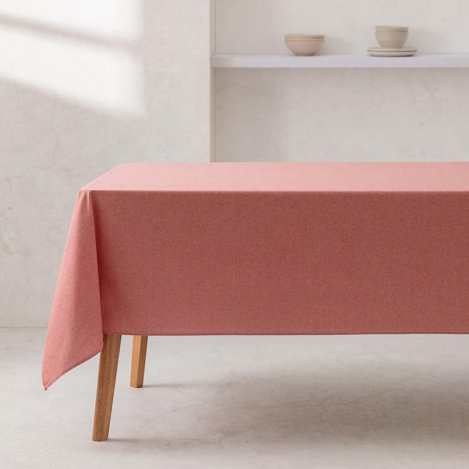 Gamusi Red Plain Tablecloth Fabric Organic Cotton Waterproof Stain Resistant Rectangular 140 X 300 Cm