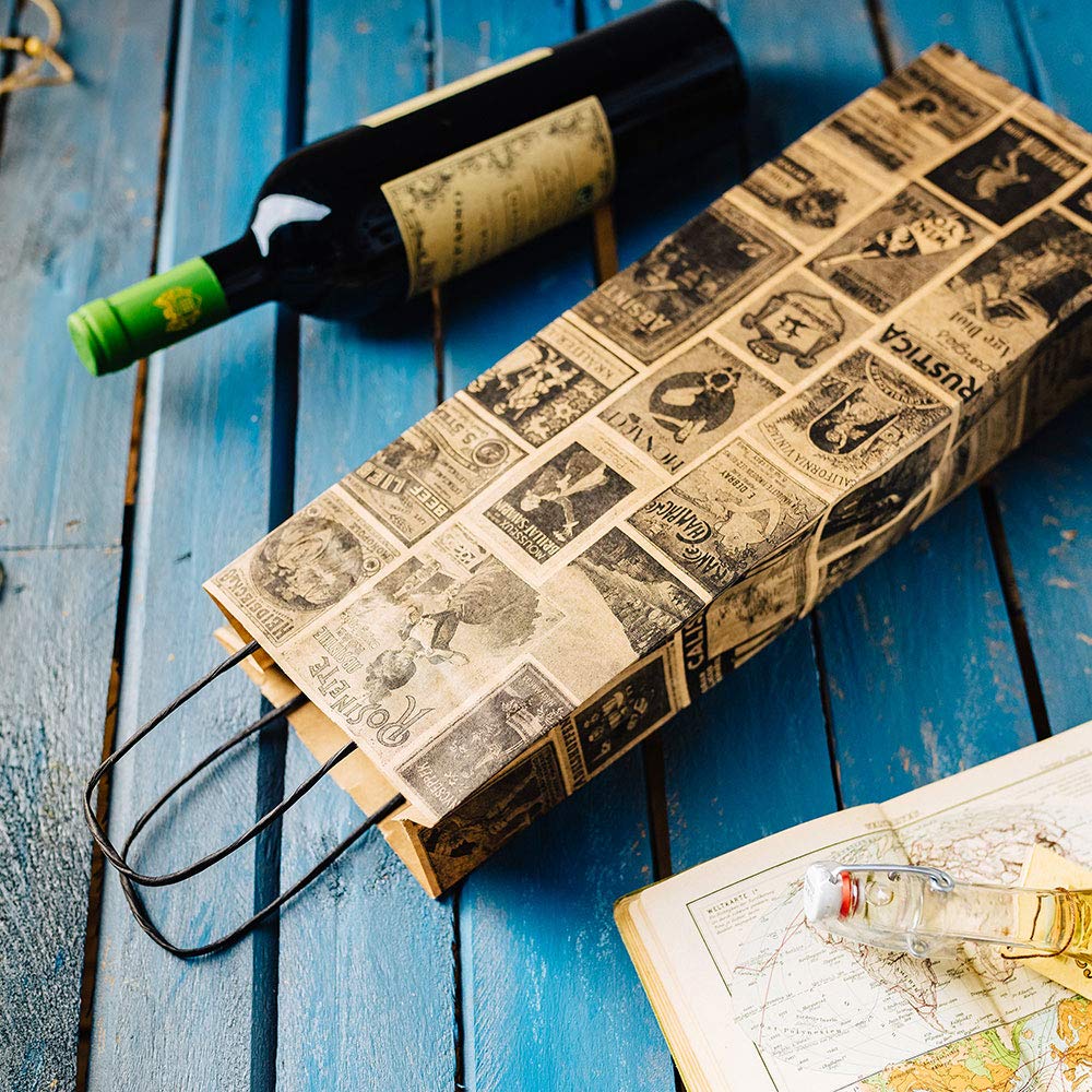 BIOZOYG bolsa para botellas bolsas de regalo 250 unidades 14 + 8 x 40 cm Vintage Bolsa para Botellas Bolsa para Vino Compostable Sostenible Embalaje de Regalo Vino