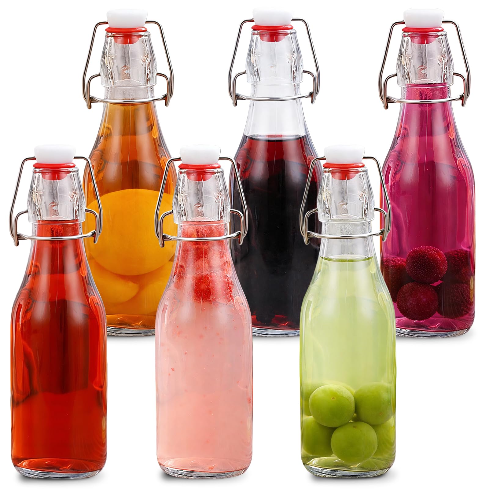 Zykphao 6 PCS 250ml/8Oz Swing Top Glass Bottles with Airtight Stoppers, Clear Clip Top Preserve Bottles for Home Brewing, Oil, Vinegar, Wine, Beer, Kombucha & Juice Storage
