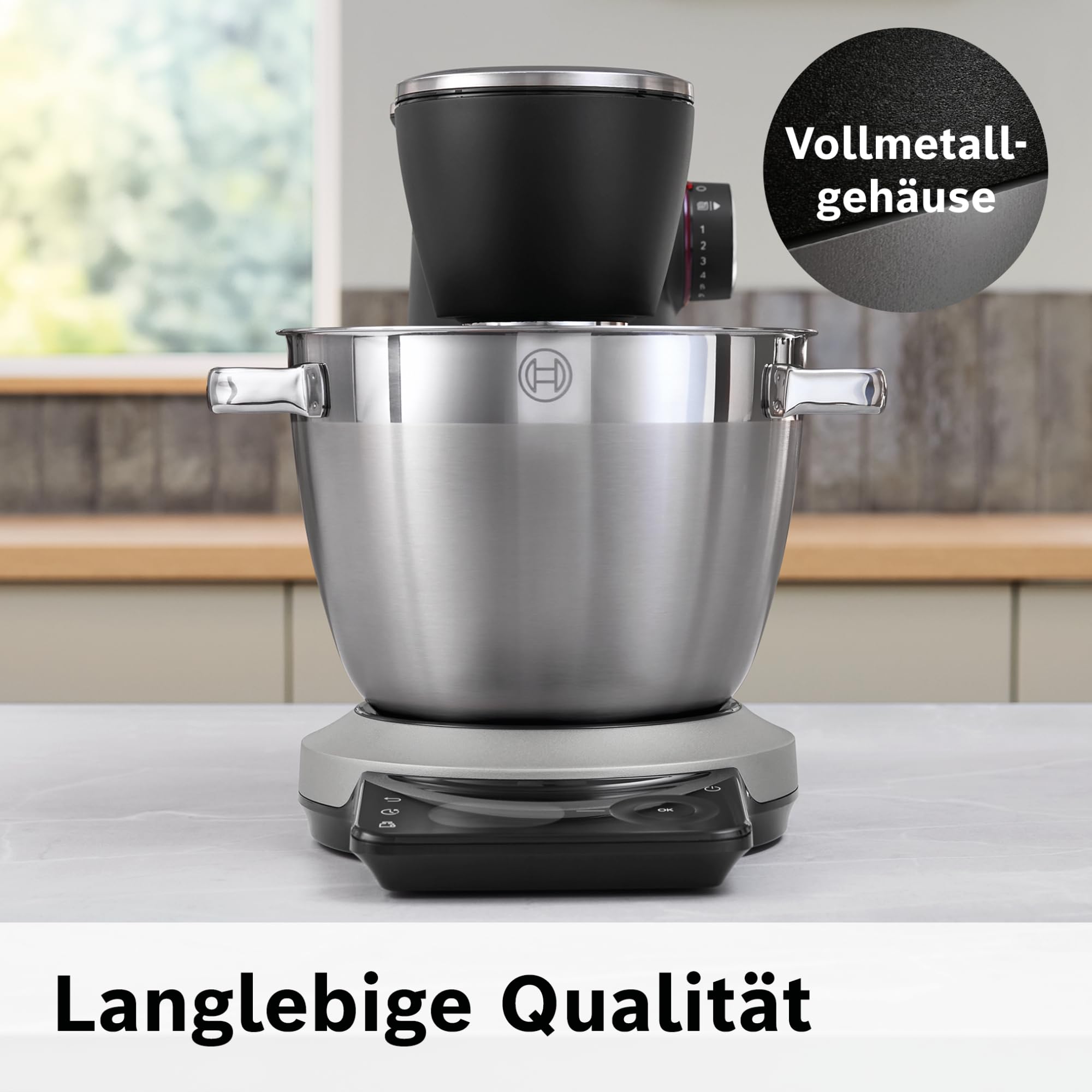 Bosch Küchenmaschine Serie 8, Automatikprogramm, Waage, Timer, 7 Stufen, 6l Edelstahl-Schüssel, Silikonbesen, spülmaschinenfest, 1.800 W, MUMS8ZS18