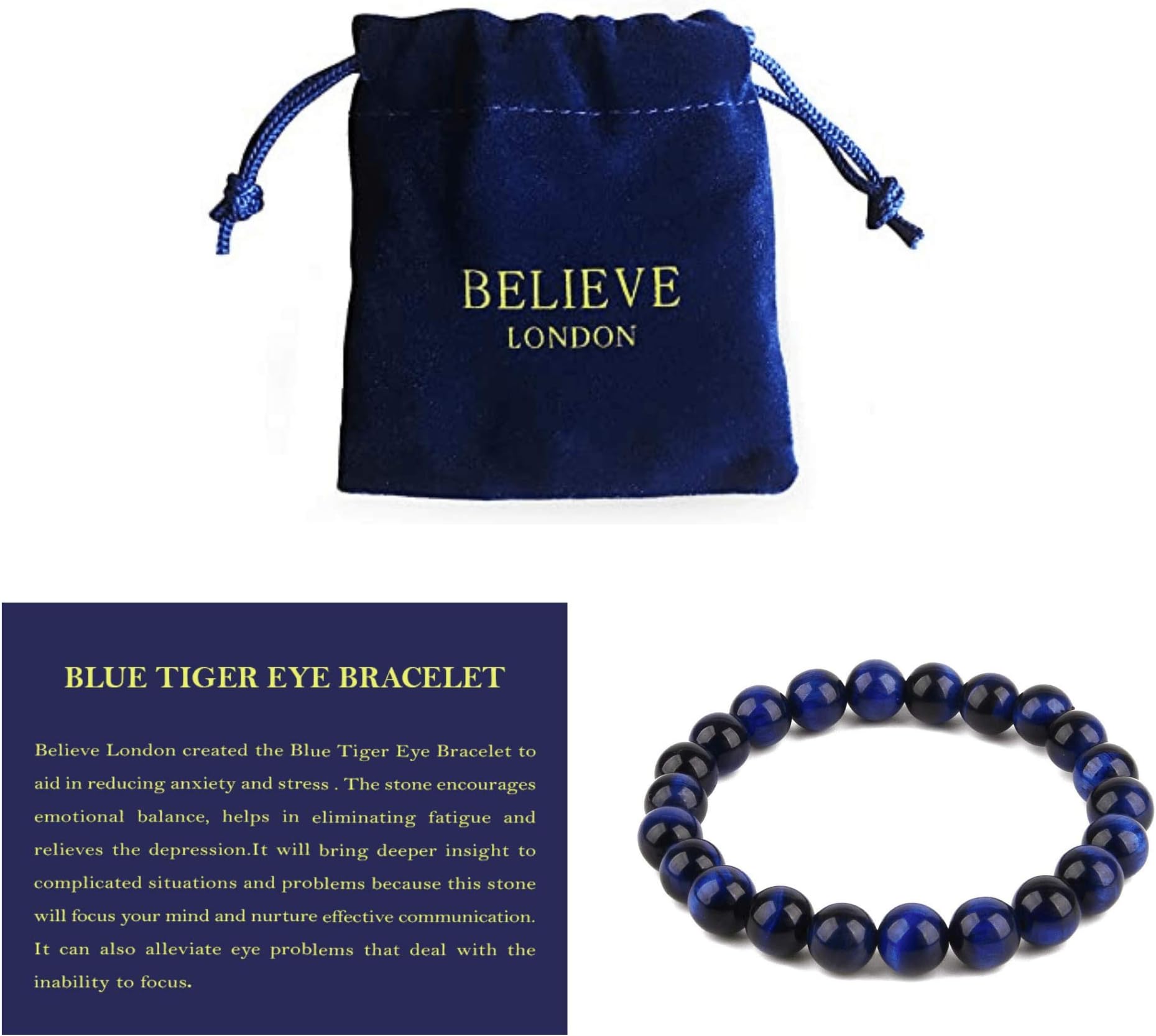 Believe London New Gemstone Chakra Bracelet Anxiety Crystal Natural Stone Stress Relief Reiki Yoga Diffuser Semi Precious