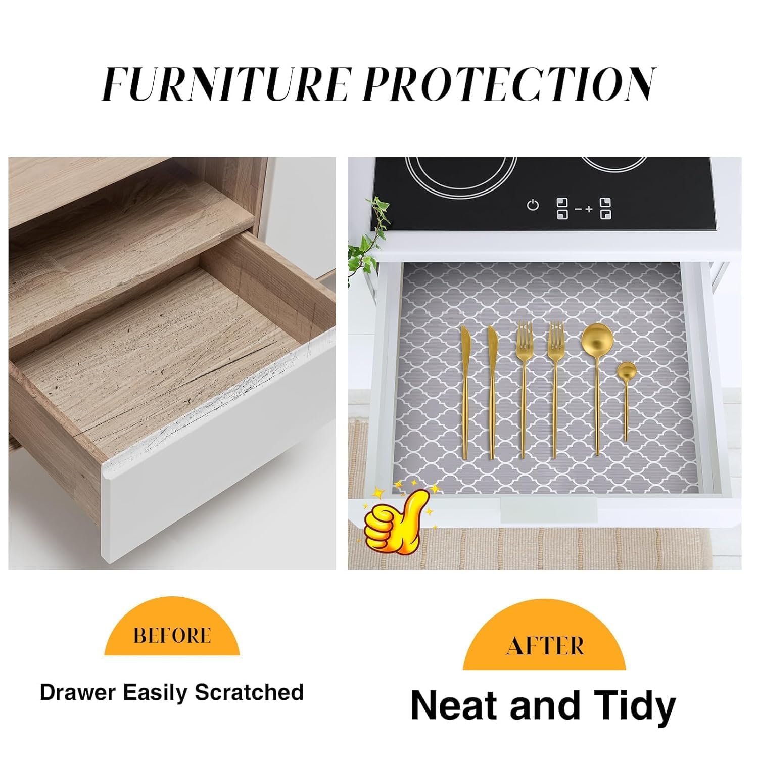 Non Adhesive Drawer Liner Mat Roll for Kitchen Shelves & Cabinets, Anti Slip Shelf Liner Sheet, Washable Waterproof Liner with Pattern Design (3 Meter) (Grey) 3