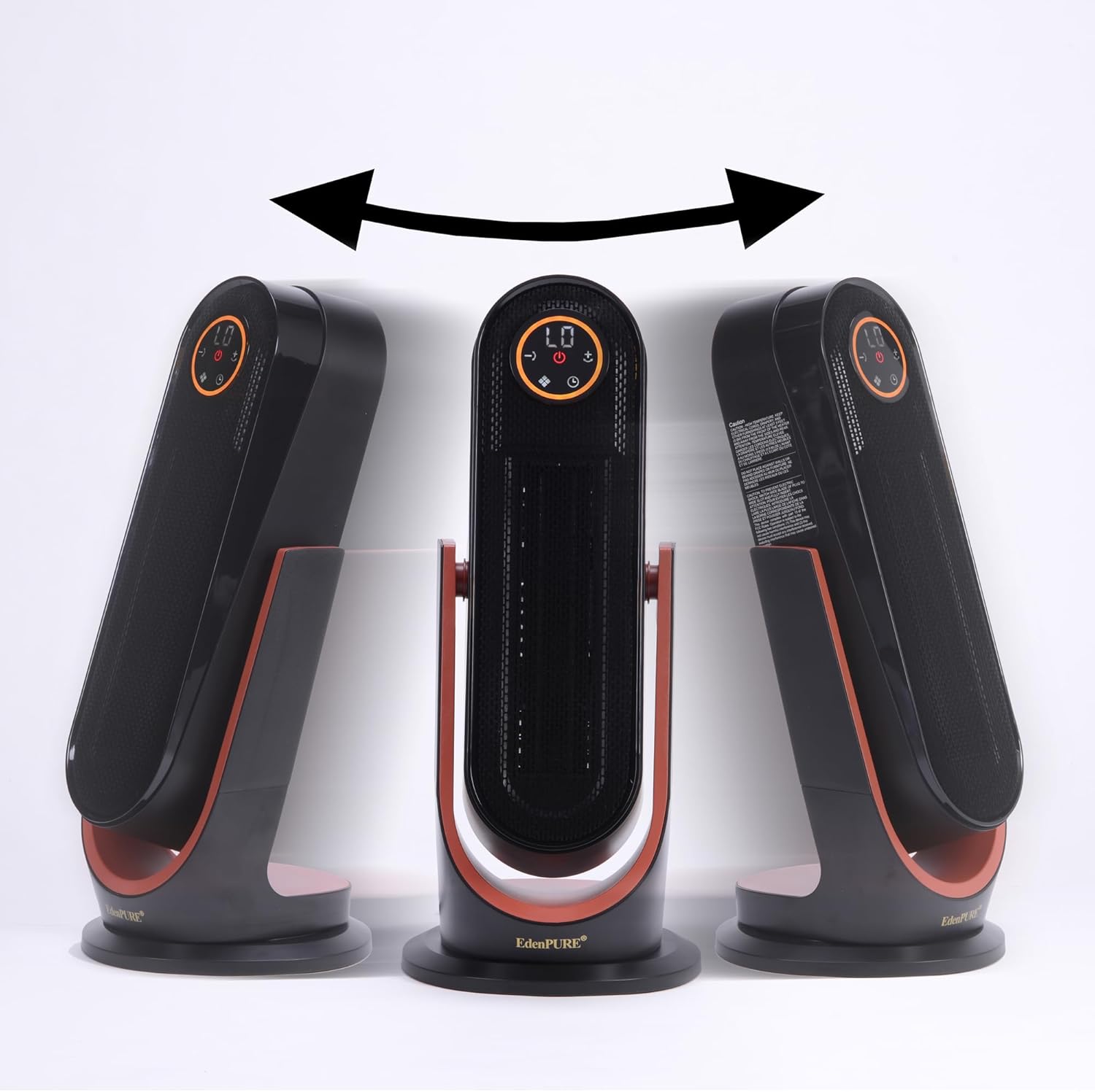 Tres views of the EdenPURE GEN40 PLUS Infrared Space Heater & Cooler demonstrating oscillation