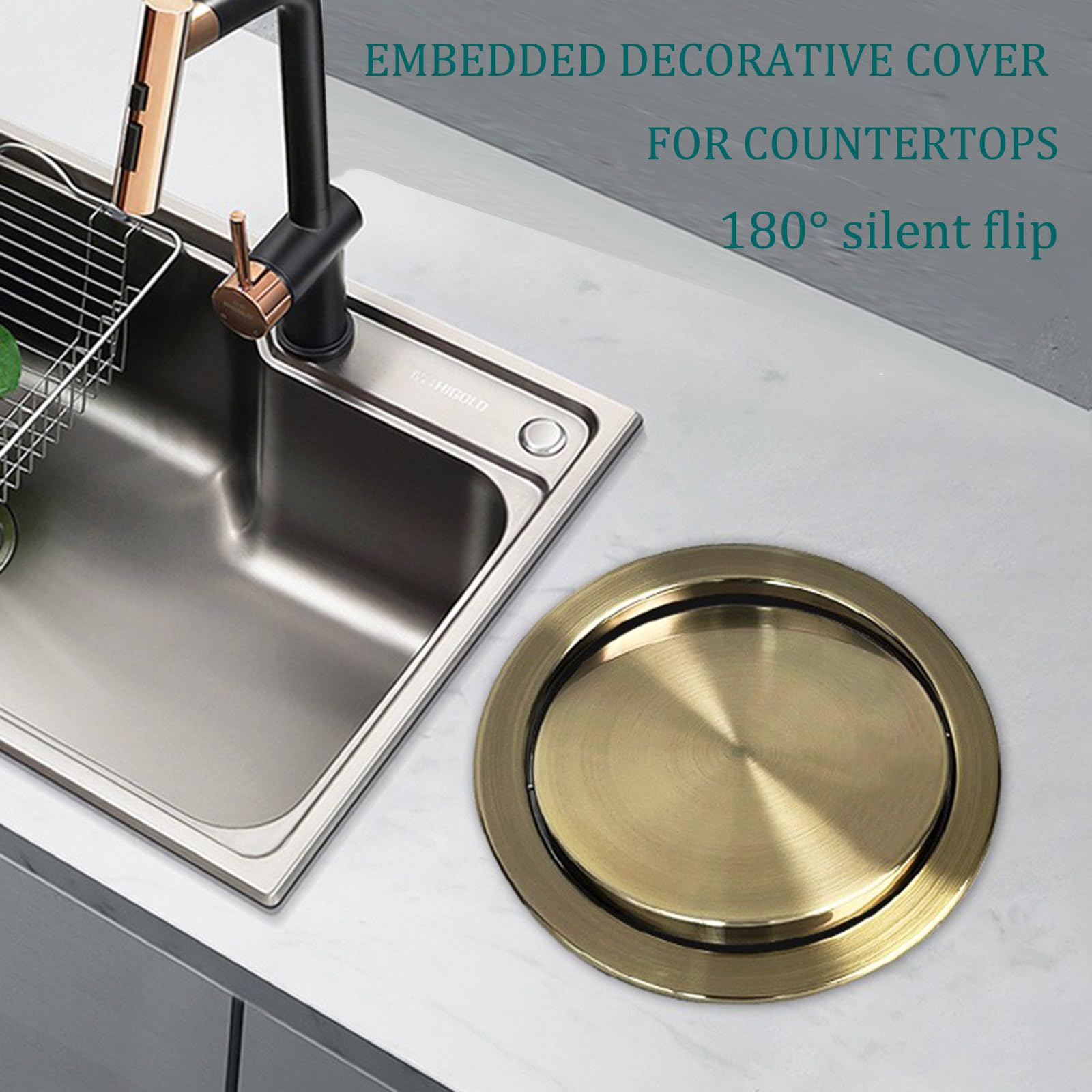 Trash rotondo in acciaio inossidabile per controsoffitto, contenitore di scarto incorporato nascosto con coperchio oscillante, smaltimento della spazzatura della cucina del supporto a filo, design sal