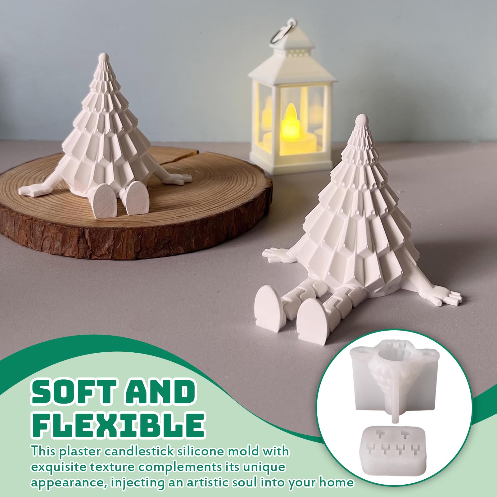 générique Moules à Bougies en Silicone Moules Moulage Arbre de Noël Assis sur Un Support Figure 3D