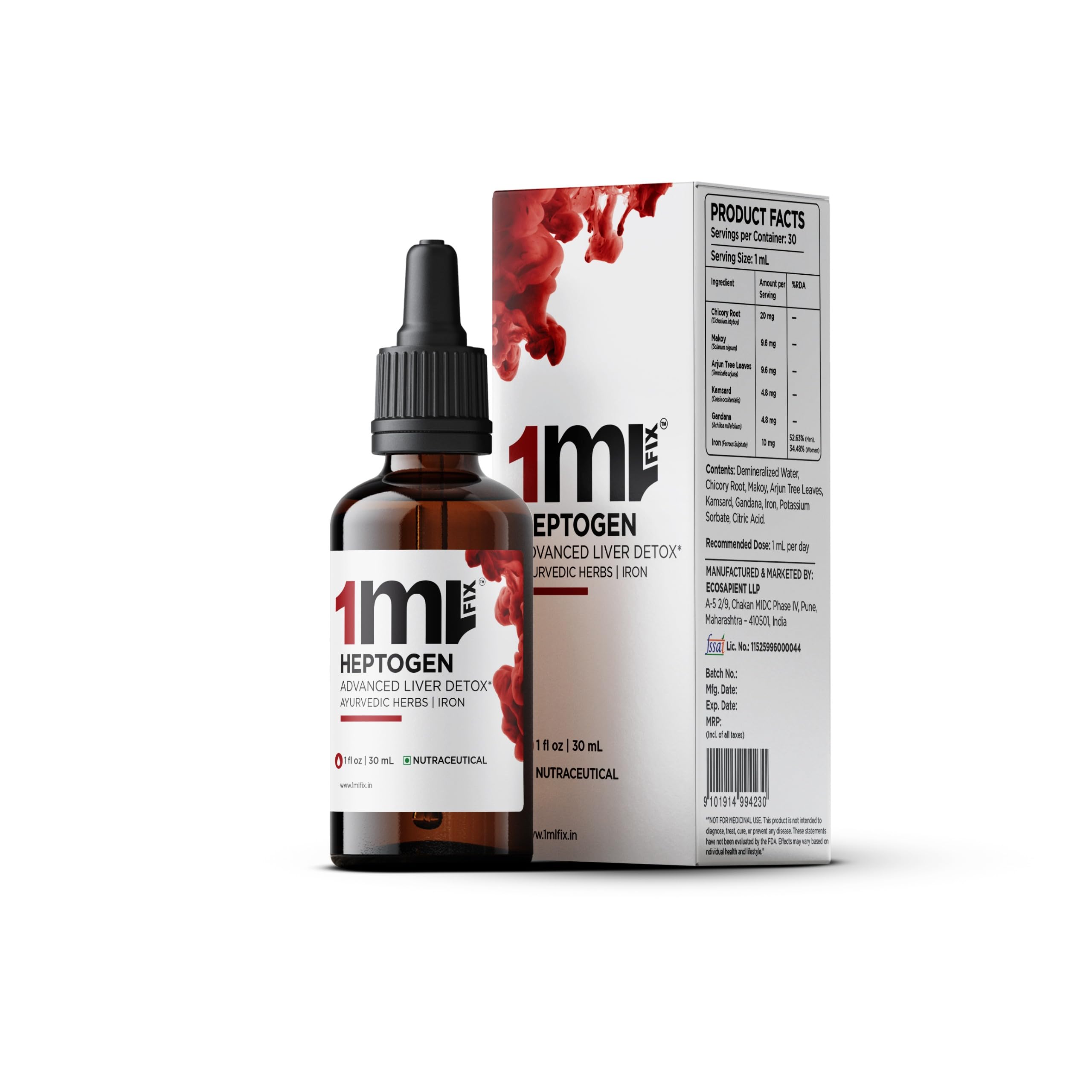 1MLFIX HEPTOGEN | ADVANCED LIVER DETOX* - 30ML | 1ML/Serving | 30 Servings | Contains Iron & Ayurvedic Herbs |-image-9