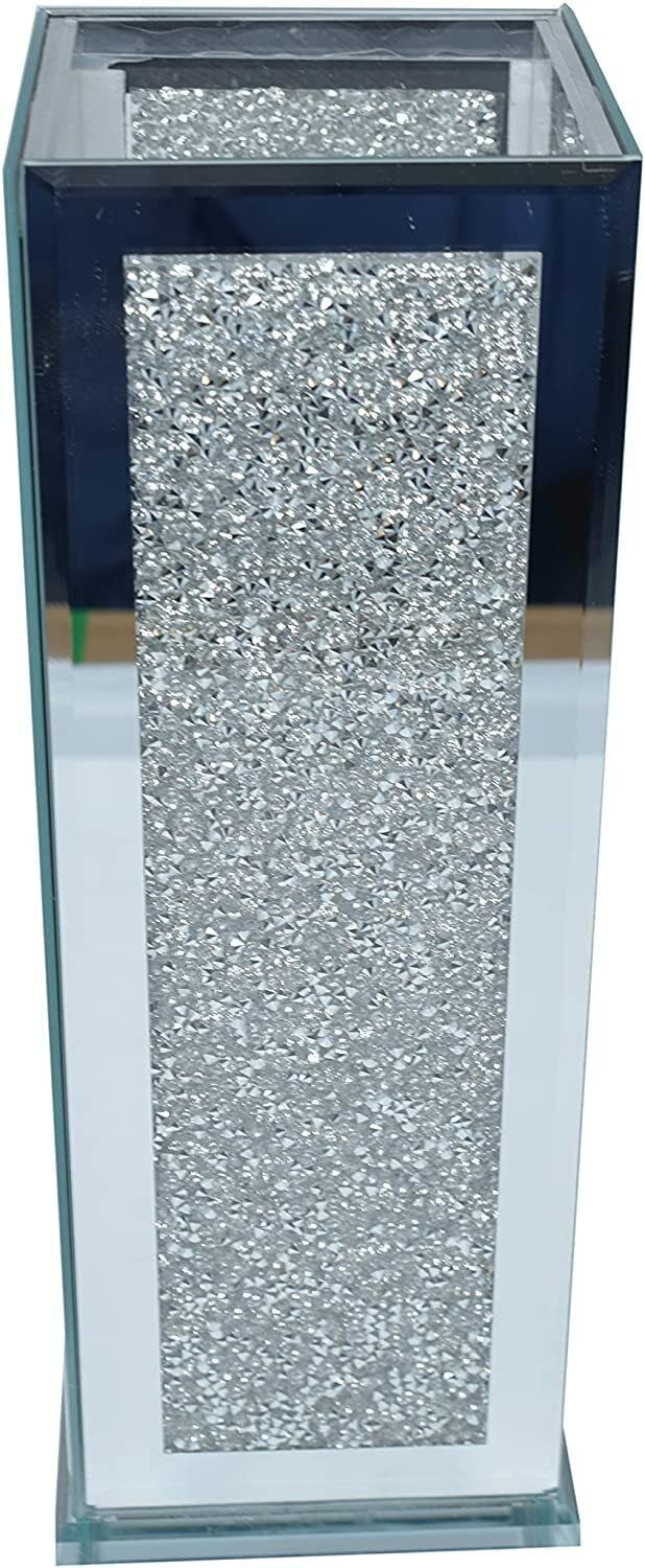 Crystal Crown Silver Crystal Crown® Crushed Diamond Sparkle Flower Pot Vase With Floral Design Crystal Ceramic Ornament, Vase Statue Sparkle Ornament Bling Crushed Diamond Gift (Silver)