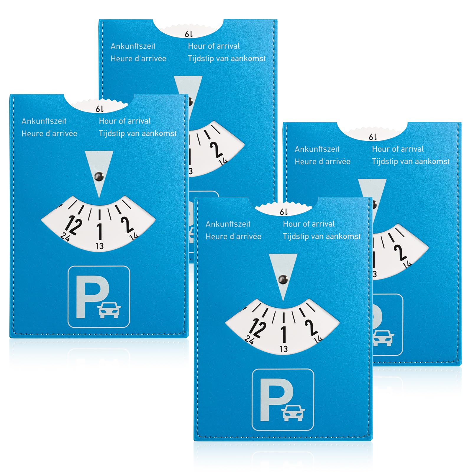 WDFCN 2 Parkscheiben Aus Kunstleder - 11x15cm, 4 Sprachen, Blau!