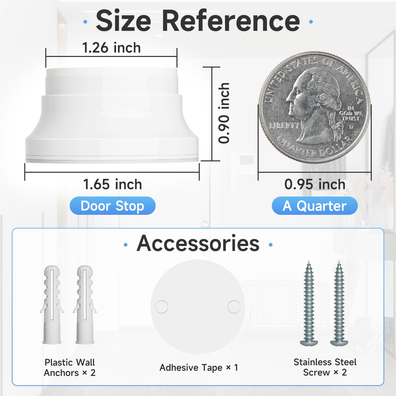 15 topes de puerta para pared, protector de pared de 1.65 x 0.9 pulgadas con silicona y aleación de aluminio, adhesivo y montaje de tornillo para paredes del hogar y la oficina, color blanco