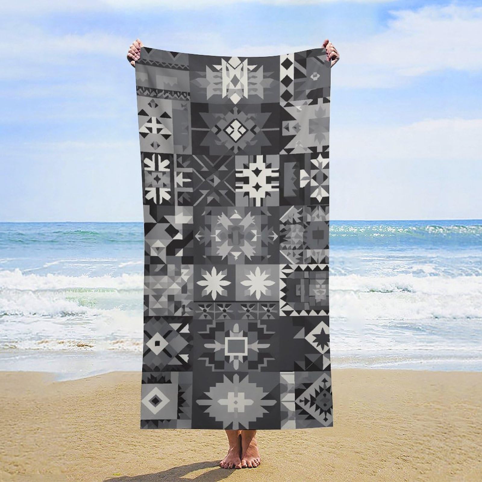 NTVOWPZO Gray Pattern Background Beach Towel Oversized Microfiber Bath Towels Lightweight Sand Proof Beach Towels Absorbent Pool Towels for Swimming Yoga Bathroom Towel 31.5" X 63"