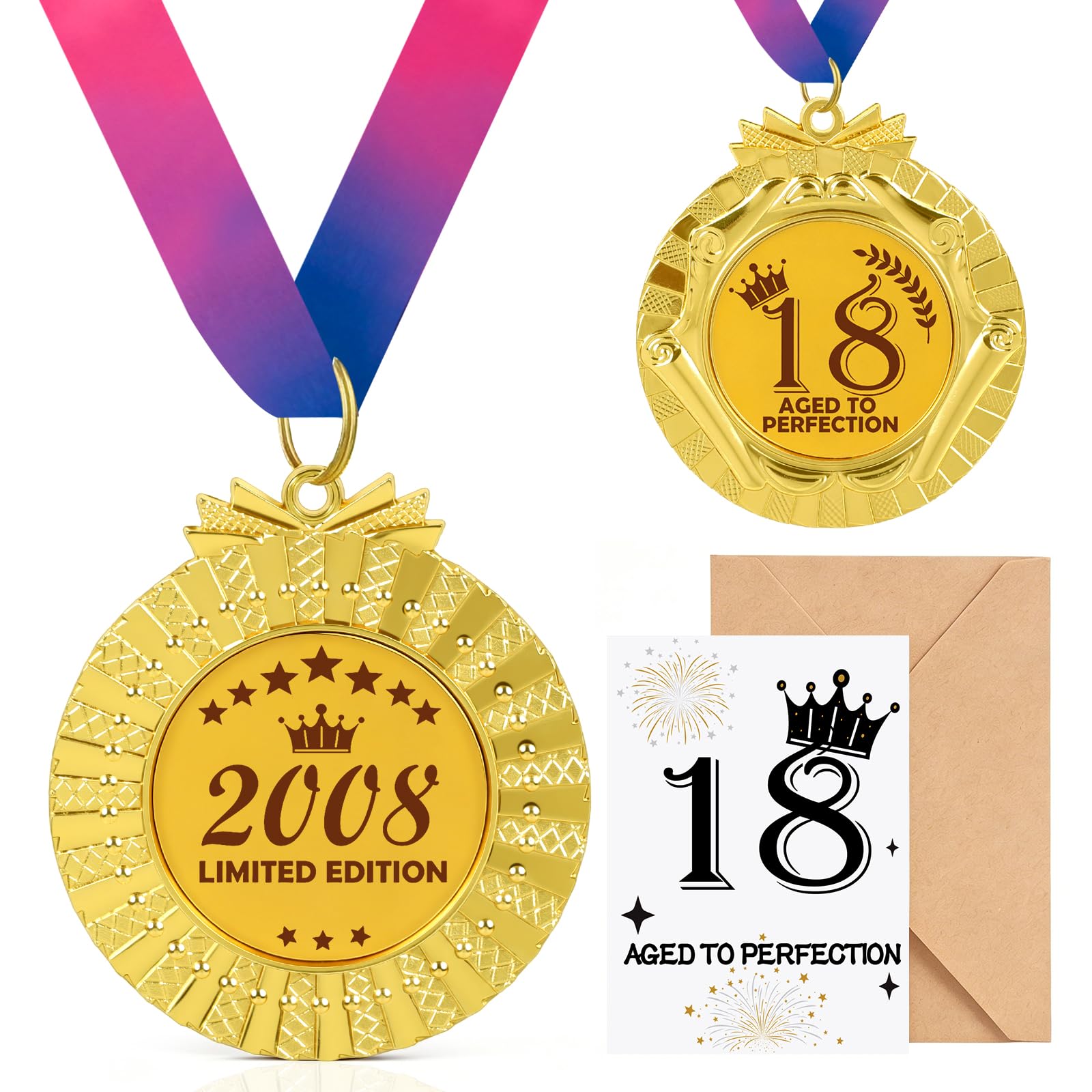 Seutgjie 18th Birthday Gifts Ideas for Boys Girls, Creative Personalized 18th Birthday Medal 2008 with Birthday Card for Birthday Celebrations