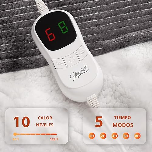 Miniatura 3 de Homemate Manta térmica eléctrica, manta térmica de 50 x 60 pulgadas, manta térmica de 1/2/4/6/8 horas de apagado automático, 10 niveles de calor