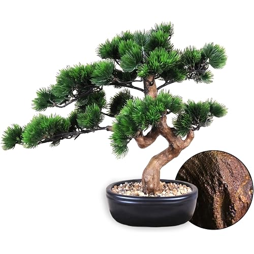 Artificial Bonsai Tree 16" Tall with Realistic Wood and Ceramic Pot, Fake Plants for Home, Bedroom and Office Desk, Japanese Decor