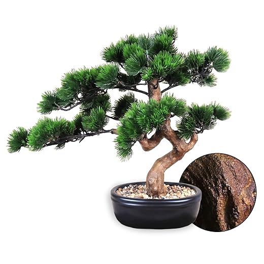 Artificial Bonsai Tree 16" Tall with Realistic Wood and Ceramic Pot, Fake Plants for Home, Bedroom and Office Desk, Japanese Decor