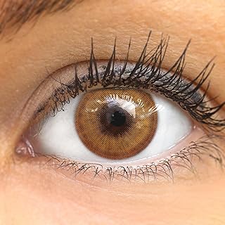 GLAMLENS lentillas de color - Marrón (Lugo Brown) + contenedor. 1 par (2 piezas) 90 Días Sin Graduación 0.00 dioptrías blandos Lentes de contacto marrones de hidrogel de silicona