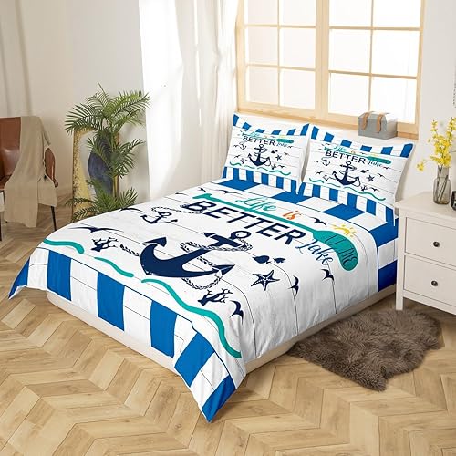 Miniatura 2 de Erosebridal Funda de edredón de ancla náutica, juego de ropa de cama de gaviota coral costera para niños y niñas, funda de edredón rústica de casa
