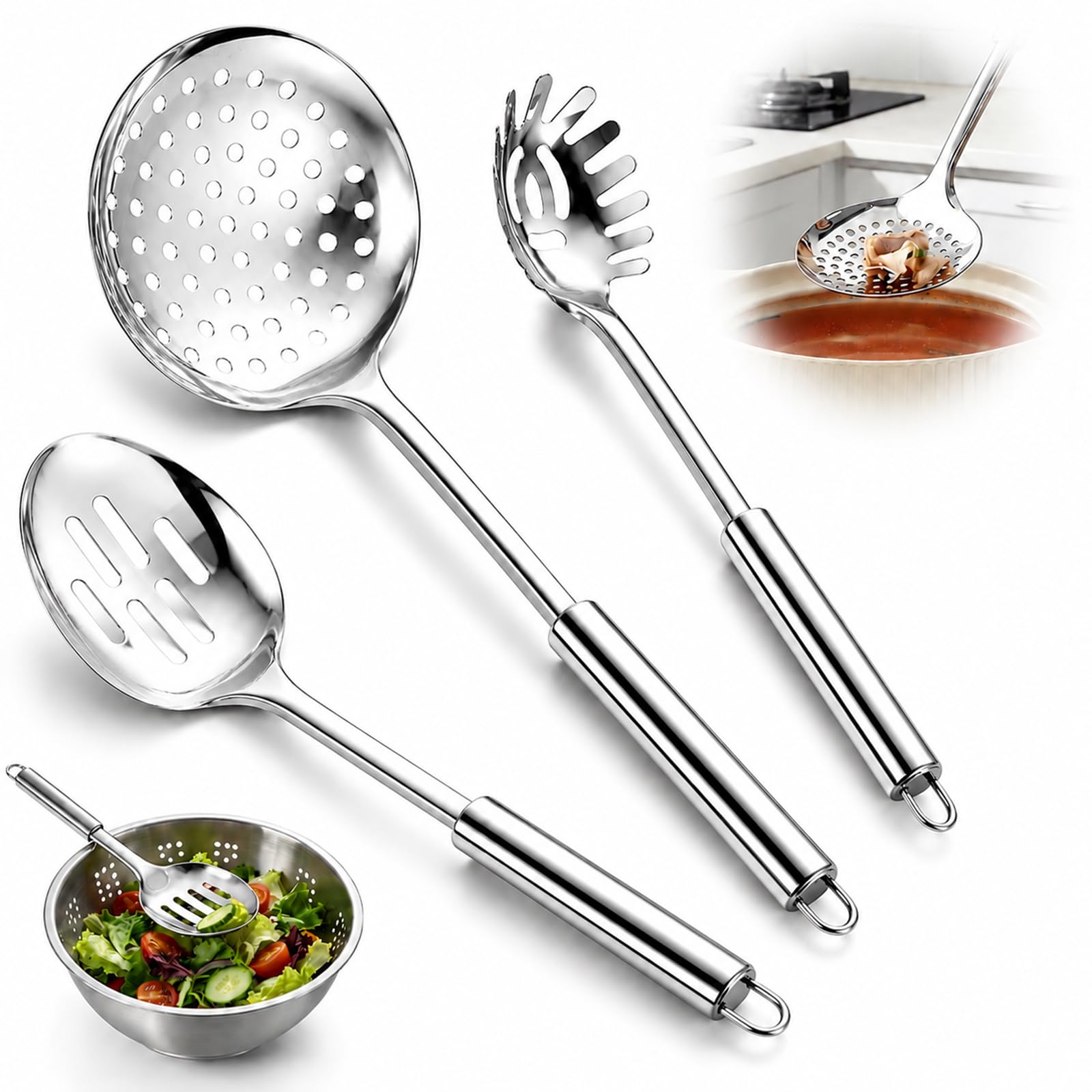 Heropen Kitchen Skimmer Slotted Spoons for Straining 3PCS Cooking Set