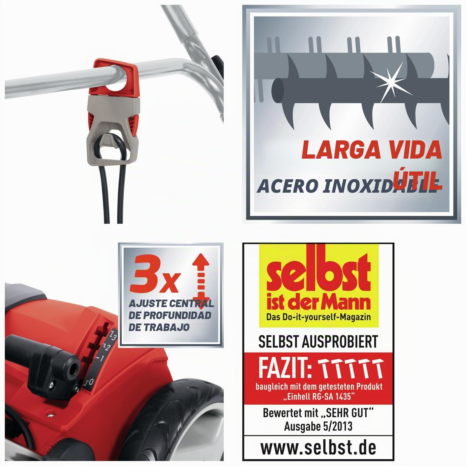 Einhell Expert GE-SA 11435 - Escarificadora eléctrica (1400 W, 230V, 3 niveles de profundidad, ancho de trabajo: 35 cm, capacidad de bolsa: 28L, con rodillo aireador) (ref. 3420561)