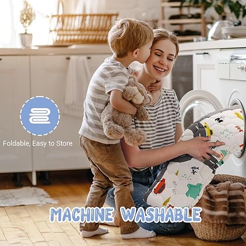 Miniatura 53 de Tapete de juego bohemio para bebé de 71 x 59 pulgadas, tapete grueso de una pieza para gatear, tapete antideslizante acolchado para bebé, tapete