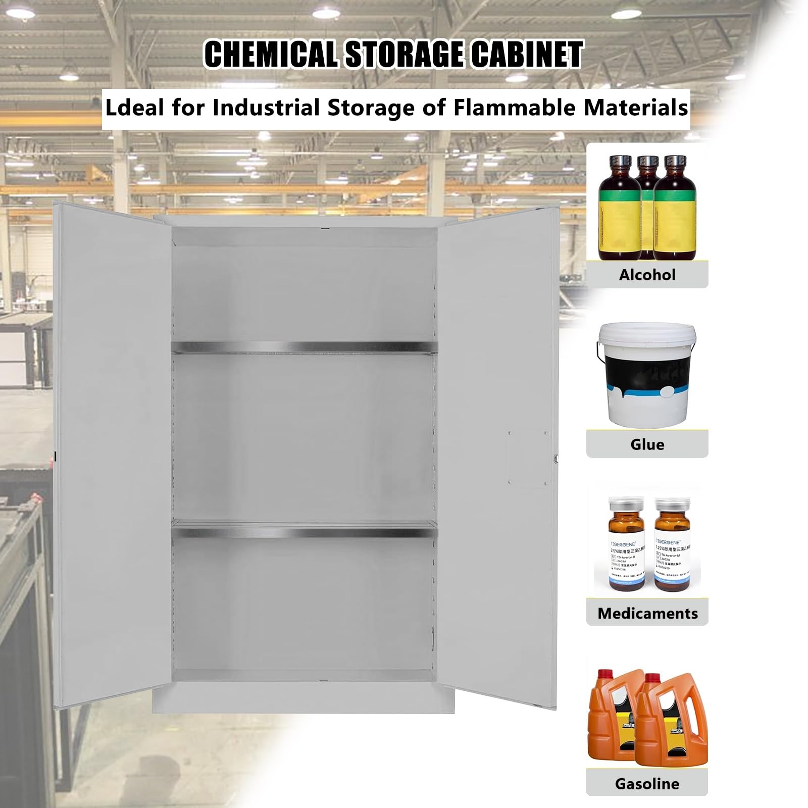 Armario de Almacenamiento de Productos químicos con Cerradura de combinación,165 x 109 X 46cm Armario de Almacenamiento de Productos inflamables,para hospitales, fábricas,Gris