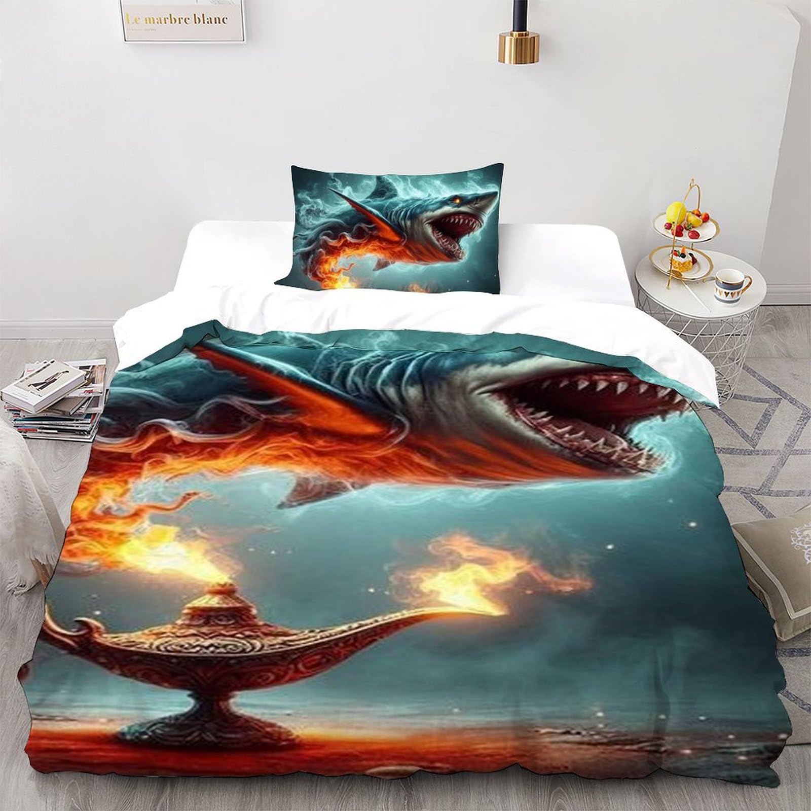 Housse de couette requin 135x200 parure de lit microfibre animaux aquatiques garçon imprimé 3D