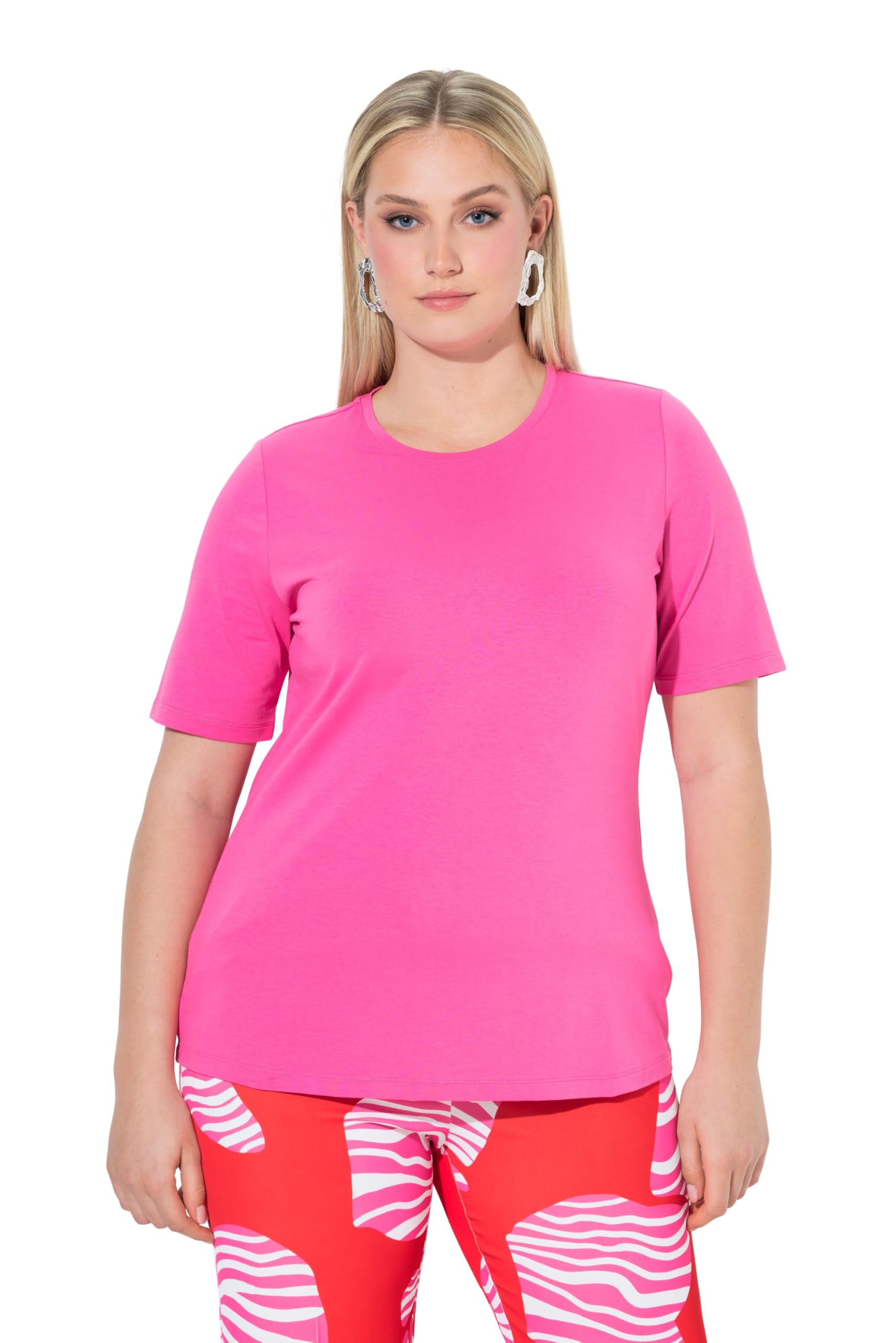 Ulla Popken Damen große Größen Übergrößen Plus Size T-Shirt, Slim, Rundhalsausschnitt, Halbarm 847719