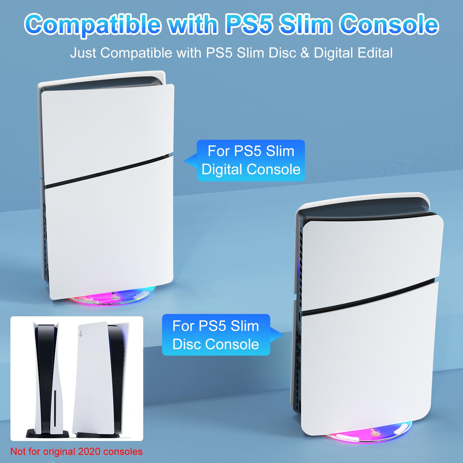 Supporto Verticale per PS5 Slim, PS5 Slim Supporto Verticale con 9 Led Luci RGB Trasparente Base di Ricambio per PS5 Slim con Cuscinetto Antiscivolo Accessori per PS5 Slim Disco/Digitale