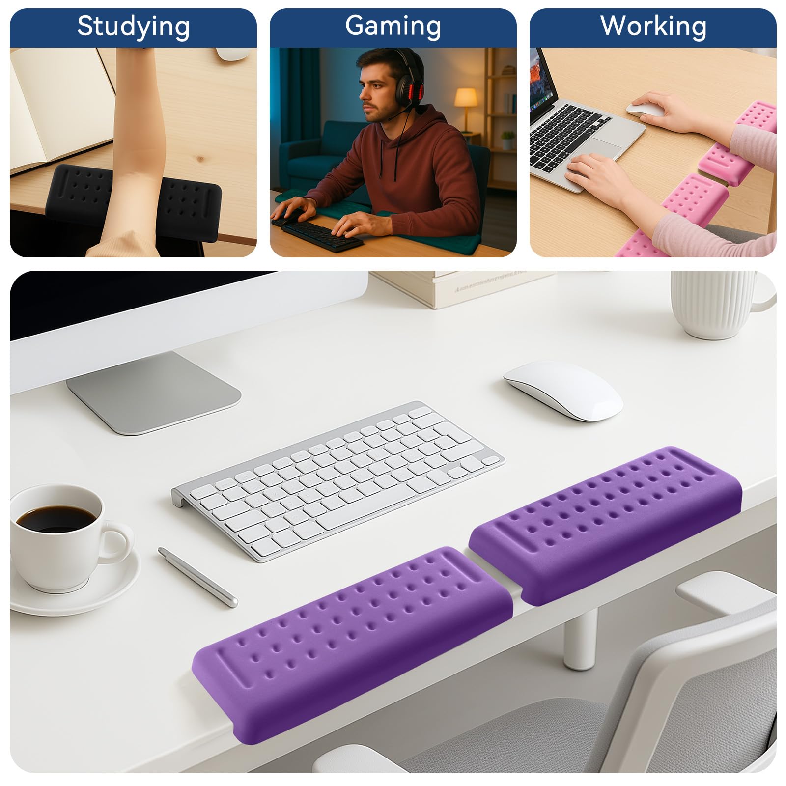 Sushret Coussins de Coudes en L pour Bureau, Lot de 2 Repose-Bras Ergonomiques en Mousse Mémoire, Coussin Antidérapant pour Poignet, Avant-Bras et Paume, Bureau Maison, Design Séparé