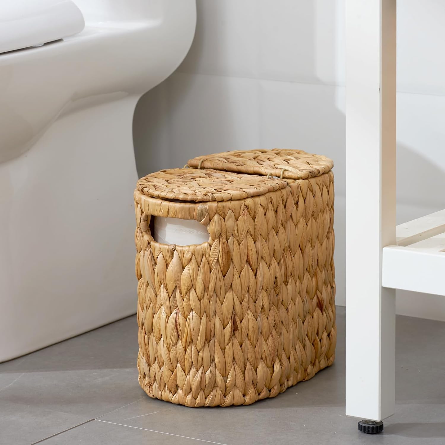 ELONG HOME Toilet Paper Basket with Lid, Water Hyacinth Wicker Toilet Paper Storage Holder for 4 Rolls, Toilet Paper Storage for Bathroom - Image 2