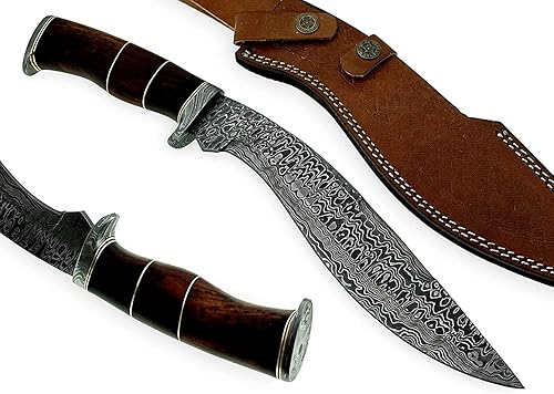 Poshland RG-156 Cuchillo Kukri de acero de Damasco hecho a mano de 15.00 pulgadas - Agarre perfecto