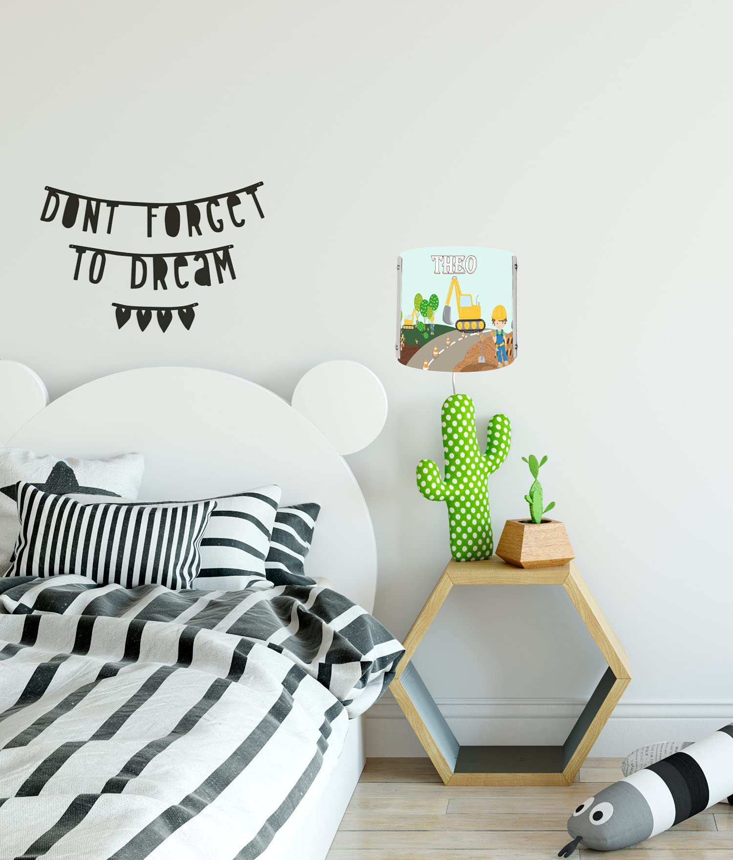 WA-1084, Bagger, Kinderzimmer Wandlampe personalisiert mit Namen, Nachtlicht/Schlummerlicht für Steckdose, E14, 22 x 22,5 x 8,5 cm