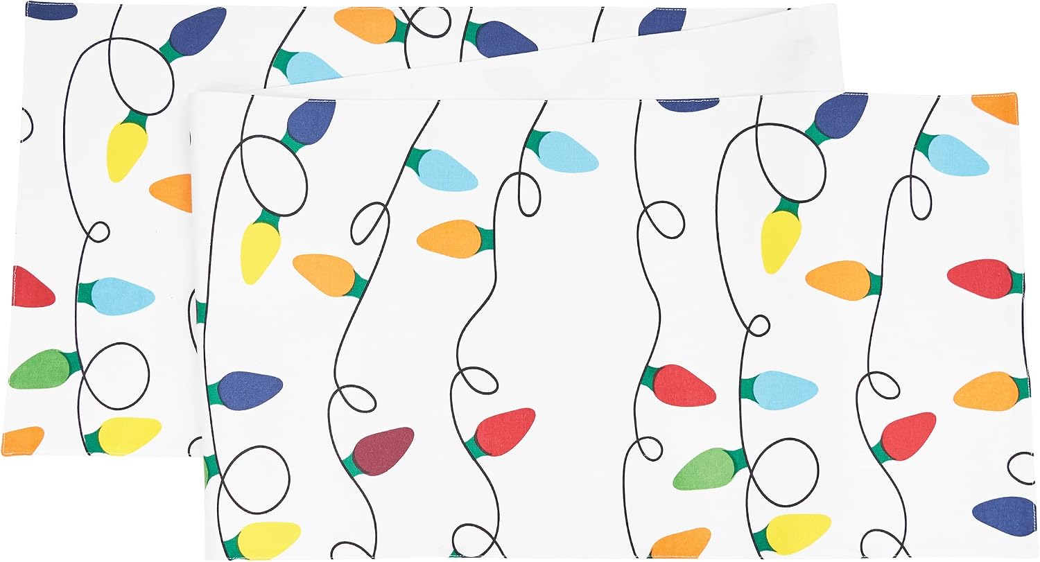 C&F Home Christmas String Lights Printed 100% Cotton Table Runner 14" x 72" Xmas Festive Winter Holidays Home Kitchen Dining Dinner Table Tabletop Machine Washable Decor Decoration 14" x 72" White